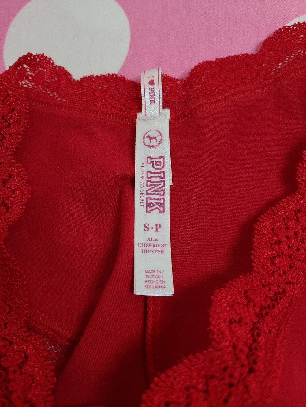 VTG VS PINK Studded Cotton Lace Trim XLR Cheekiest Hipster Panty Size Sm Red